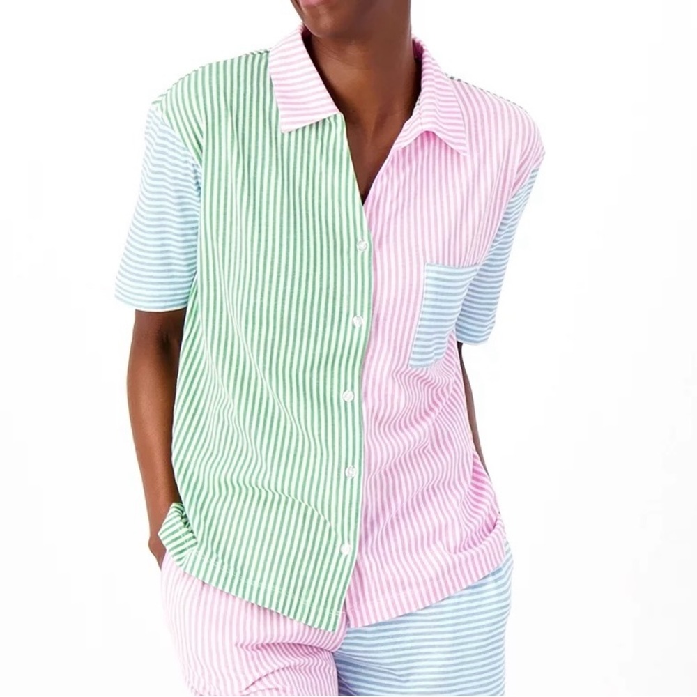💥Koolaburra by UGG Notch Collar Print Block Pajama Shirt Top Womens 2X, stripes